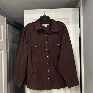 Tommy Hilfiger Women Brown Shirt. Long or short sleeve. White buttons sz. 20